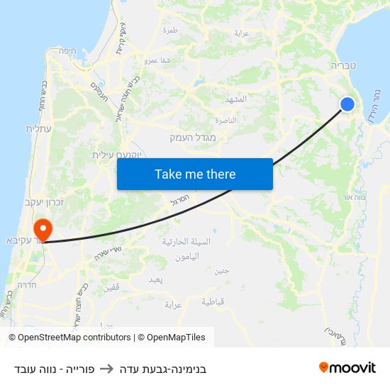 פורייה - נווה עובד to בנימינה-גבעת עדה map