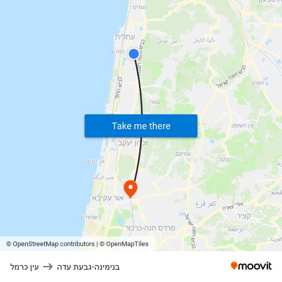 עין כרמל to בנימינה-גבעת עדה map