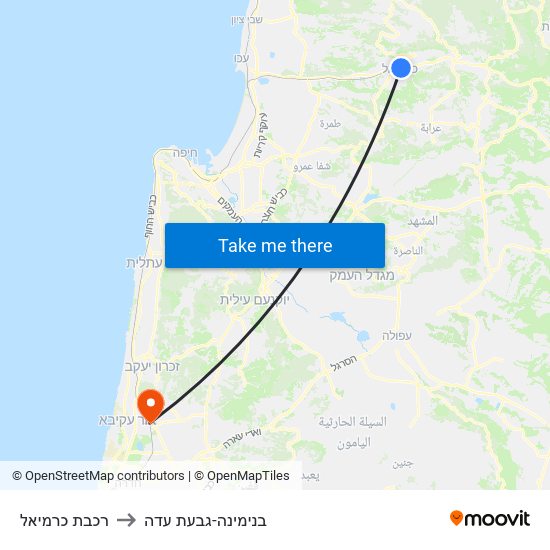 רכבת כרמיאל to בנימינה-גבעת עדה map