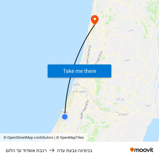 רכבת אשדוד עד הלום to בנימינה-גבעת עדה map