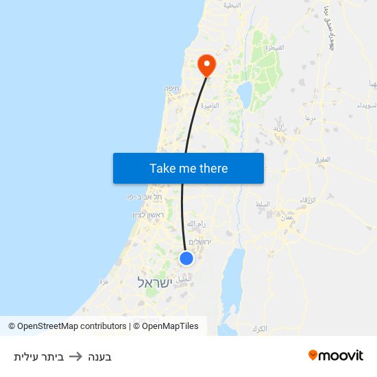 ביתר עילית to בענה map