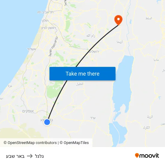 באר שבע to גלגל map