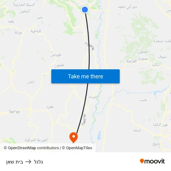 בית שאן to גלגל map