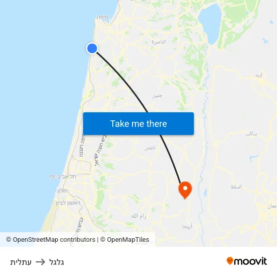 עתלית to גלגל map