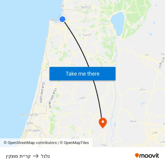 קריית מוצקין to גלגל map