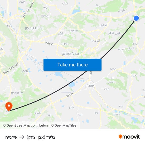 אילנייה to גלעד (אבן יצחק) map