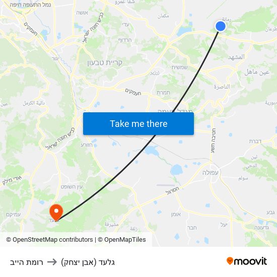 רומת הייב to גלעד (אבן יצחק) map