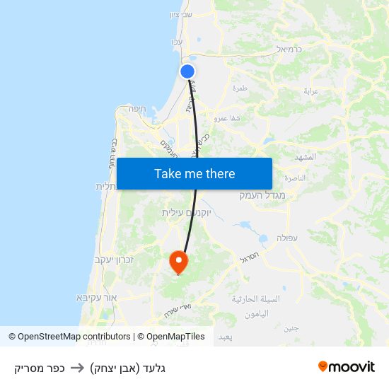 כפר מסריק to גלעד (אבן יצחק) map