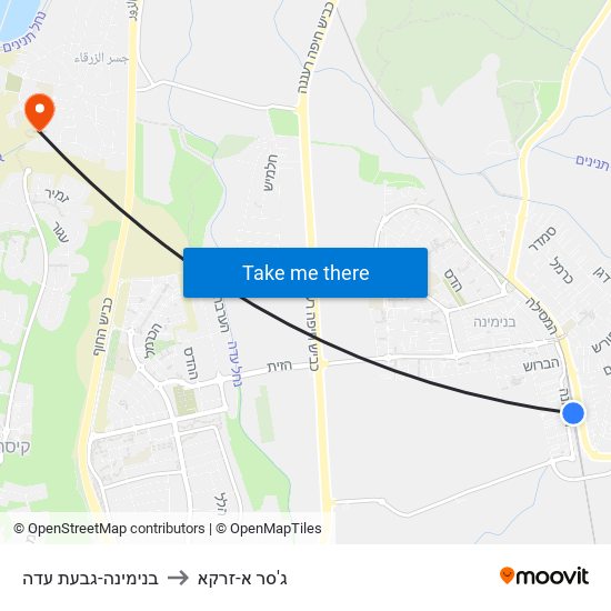 בנימינה-גבעת עדה to ג'סר א-זרקא map