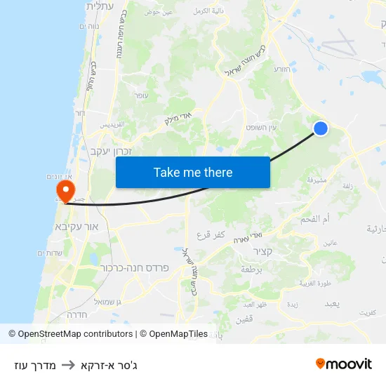 מדרך עוז to ג'סר א-זרקא map