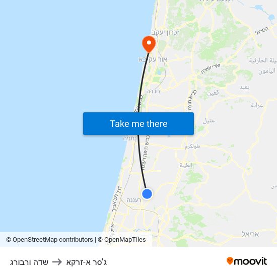 שדה ורבורג to ג'סר א-זרקא map