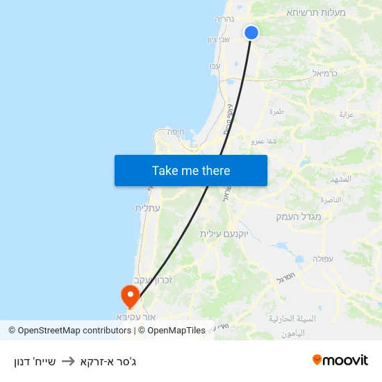 שייח' דנון to ג'סר א-זרקא map
