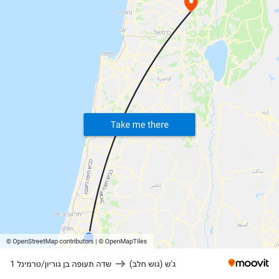 שדה תעופה בן גוריון/טרמינל 1 to ג'ש (גוש חלב) map