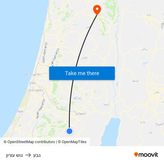 גוש עציון to גבע map