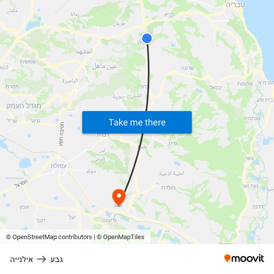 אילנייה to גבע map