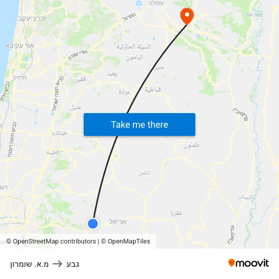 מ.א. שומרון to גבע map