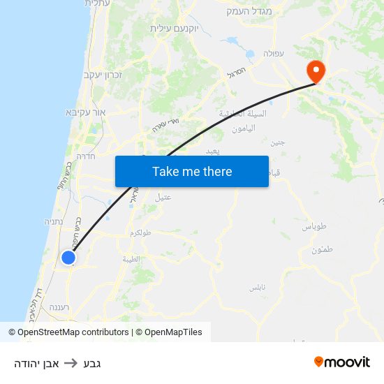 אבן יהודה to גבע map