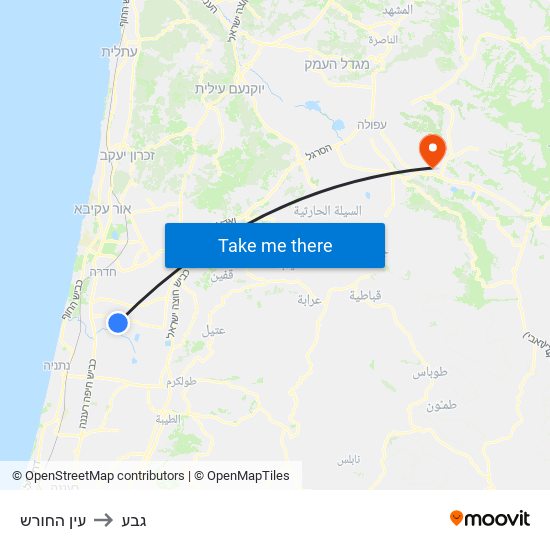 עין החורש to גבע map