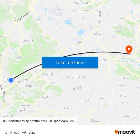 כפר קרע to גבע map