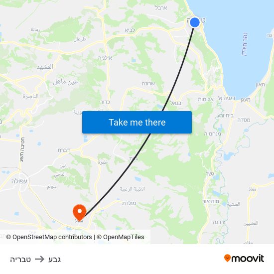 טבריה to גבע map