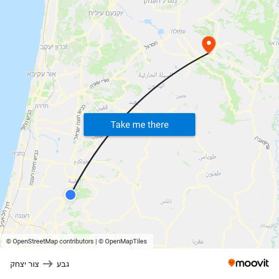 צור יצחק to גבע map