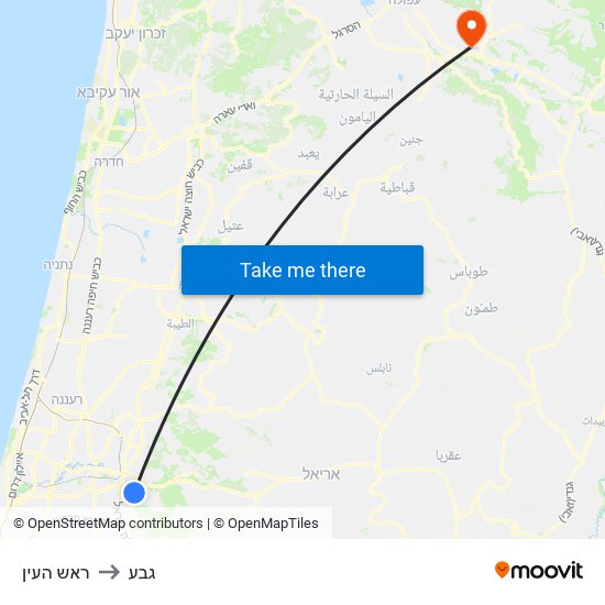 ראש העין to גבע map