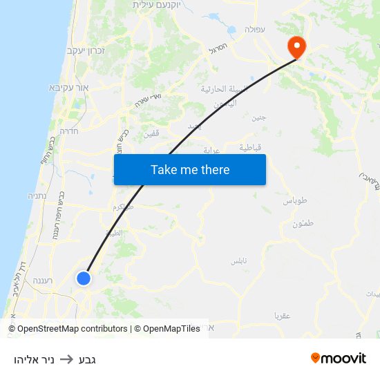 ניר אליהו to גבע map