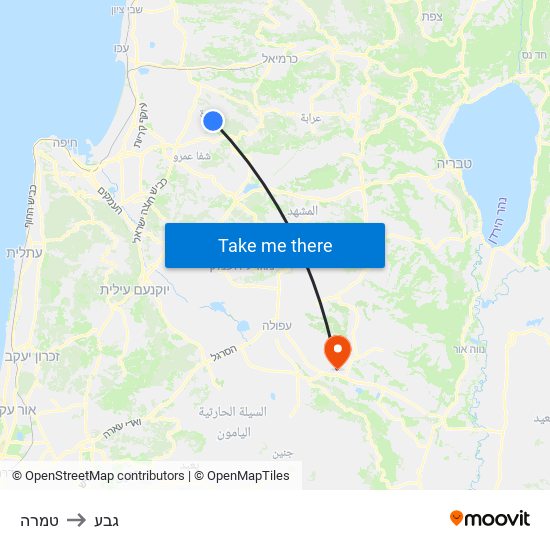 טמרה to גבע map