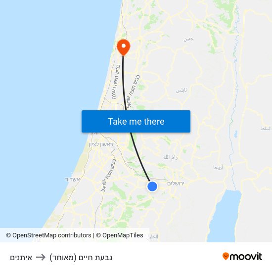 איתנים to גבעת חיים (מאוחד) map
