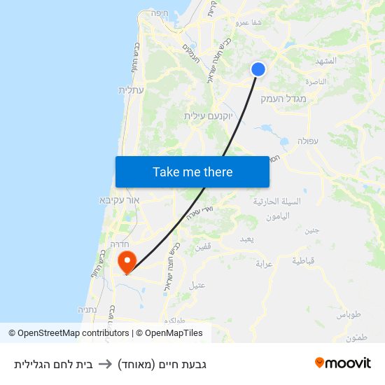 בית לחם הגלילית to גבעת חיים (מאוחד) map