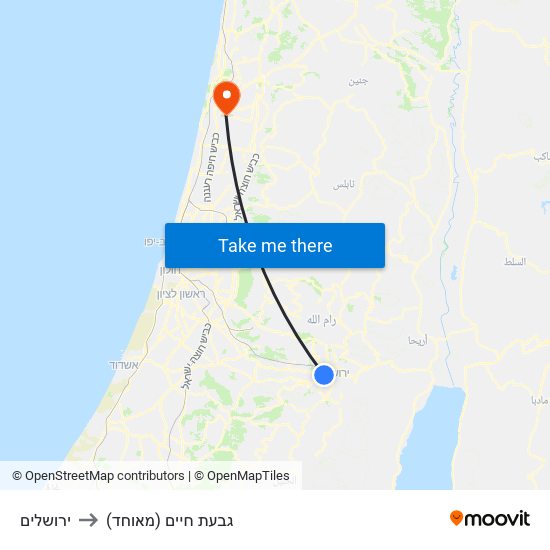 ירושלים to גבעת חיים (מאוחד) map