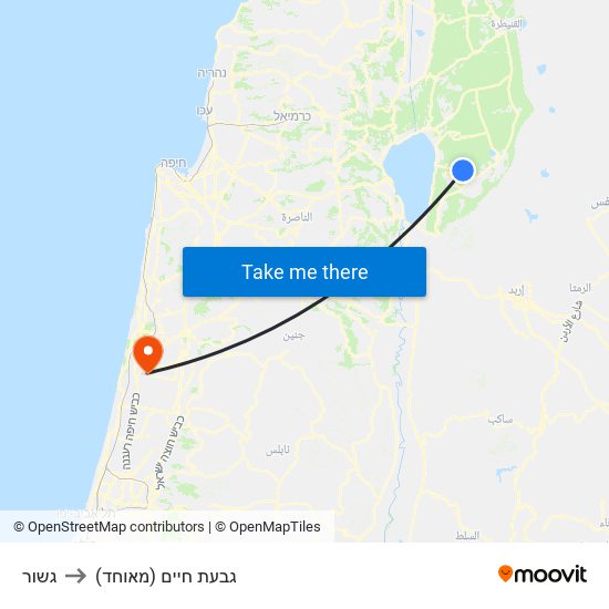 גשור to גבעת חיים (מאוחד) map