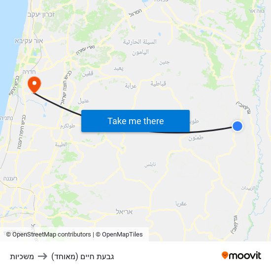 משכיות to גבעת חיים (מאוחד) map