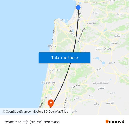 כפר מסריק to גבעת חיים (מאוחד) map