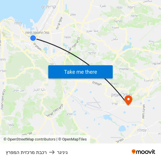 רכבת מרכזית המפרץ to גיניגר map
