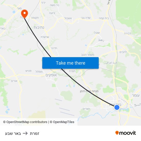 באר שבע to זמרת map