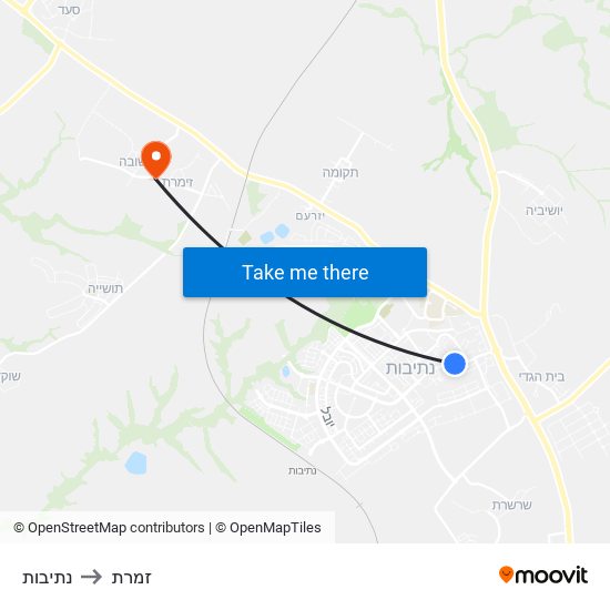 נתיבות to זמרת map