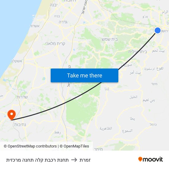 תחנת רכבת קלה תחנה מרכזית to זמרת map