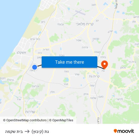 בית שקמה to גת (קיבוץ) map