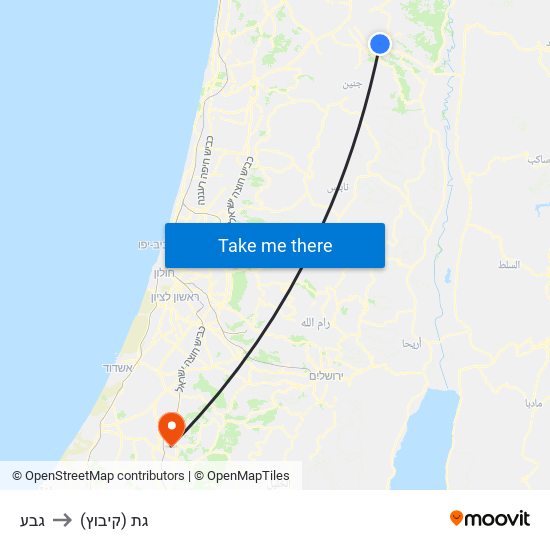 גבע to גת (קיבוץ) map