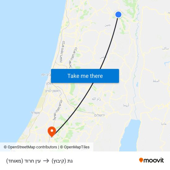 עין חרוד (מאוחד) to גת (קיבוץ) map