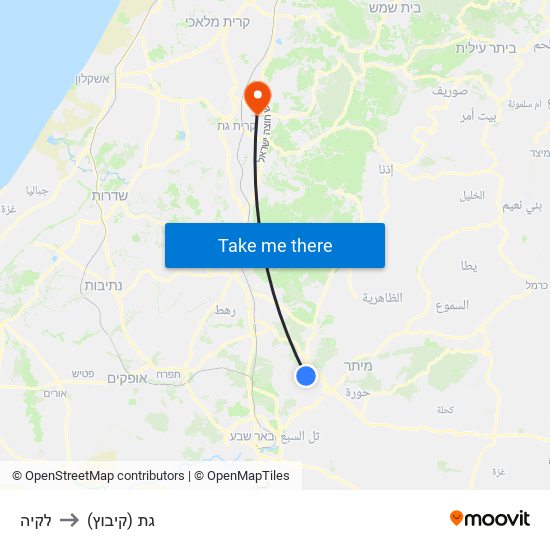 לקיה to גת (קיבוץ) map