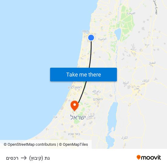 רכסים to גת (קיבוץ) map