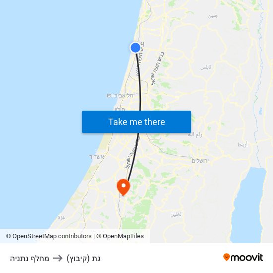 מחלף נתניה to גת (קיבוץ) map