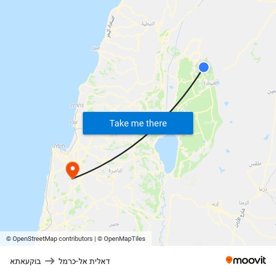 בוקעאתא to דאלית אל-כרמל map