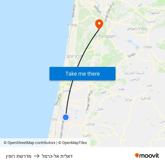 מדרשת רופין to דאלית אל-כרמל map