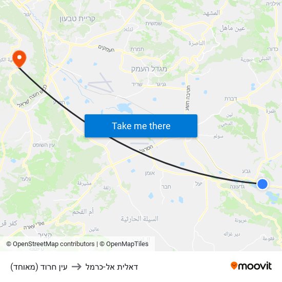 עין חרוד (מאוחד) to דאלית אל-כרמל map