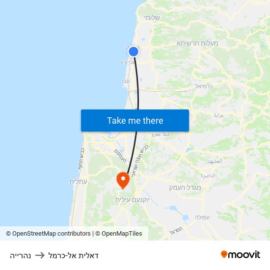 נהרייה to דאלית אל-כרמל map