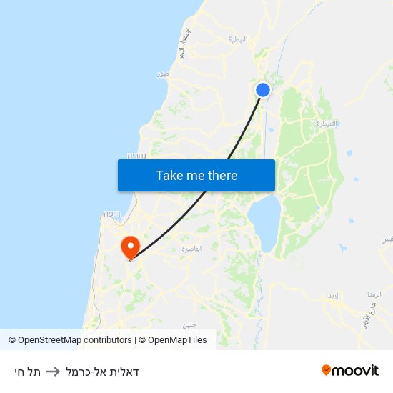 תל חי to דאלית אל-כרמל map