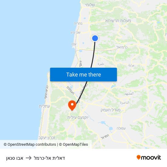 אבו סנאן to דאלית אל-כרמל map